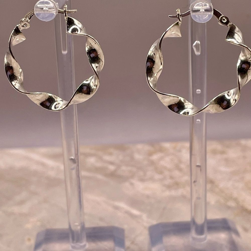 Elegant 925 Sterling Silver Twisted Hoop Earrings. Pierced